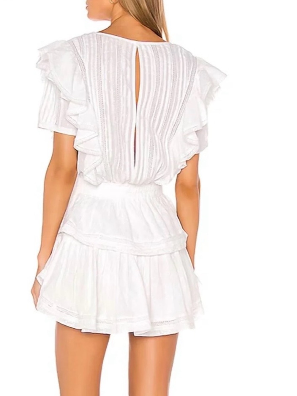 LoveShackFancy White Eyelet Ruffle Tiered Mini Dress